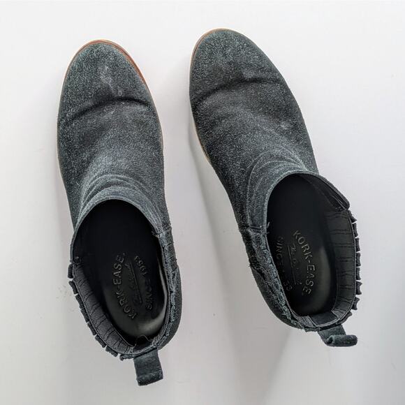 Kork Ease Ankle Boots Cinca Womens 8 Black Suede Leather Chunky Heels Pull On - Picture 12 of 15